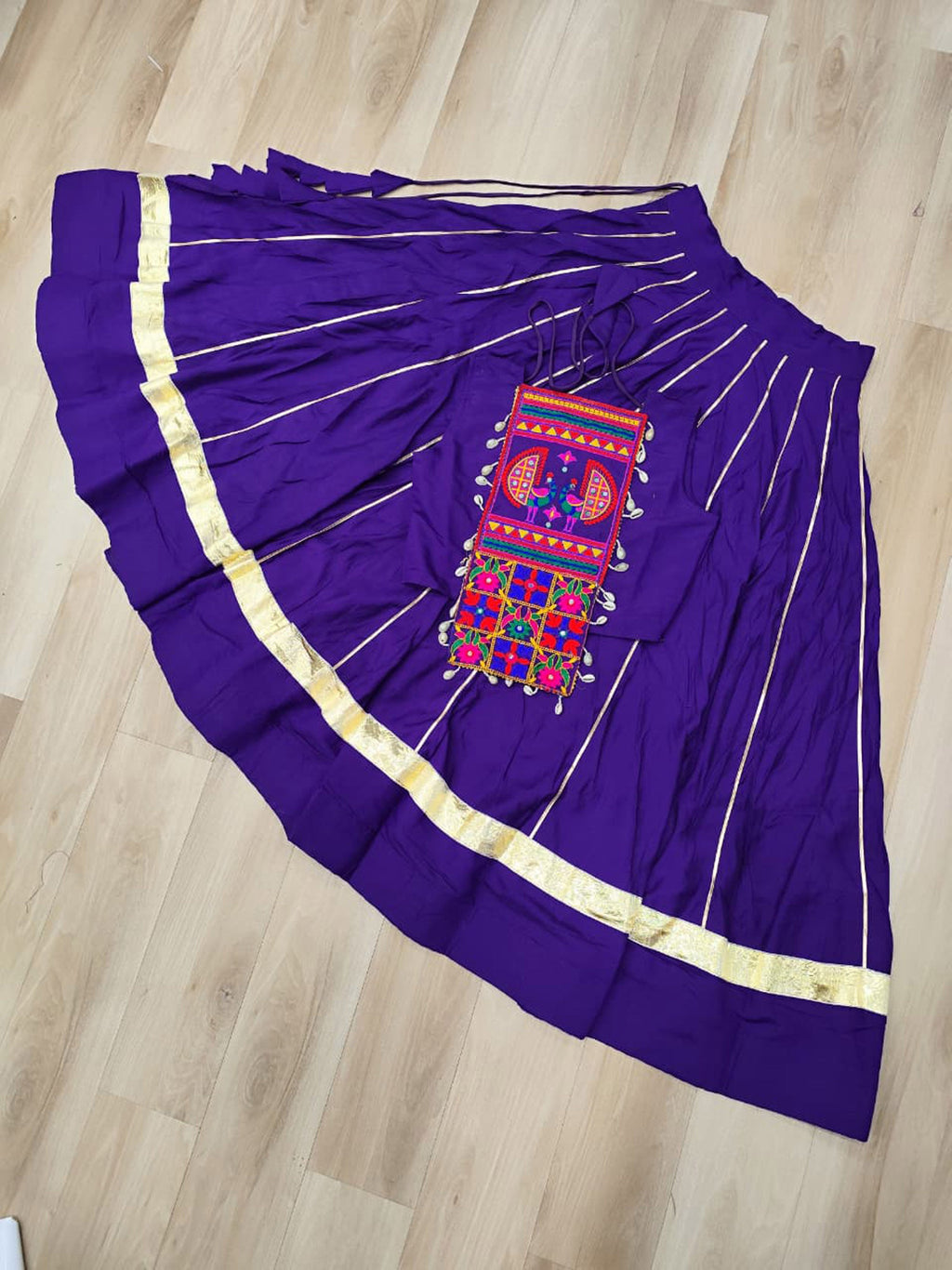 Lorenvalley Fashion Purple Roman Silk with Attractive Gota-Patti Lace Lehenga Choli