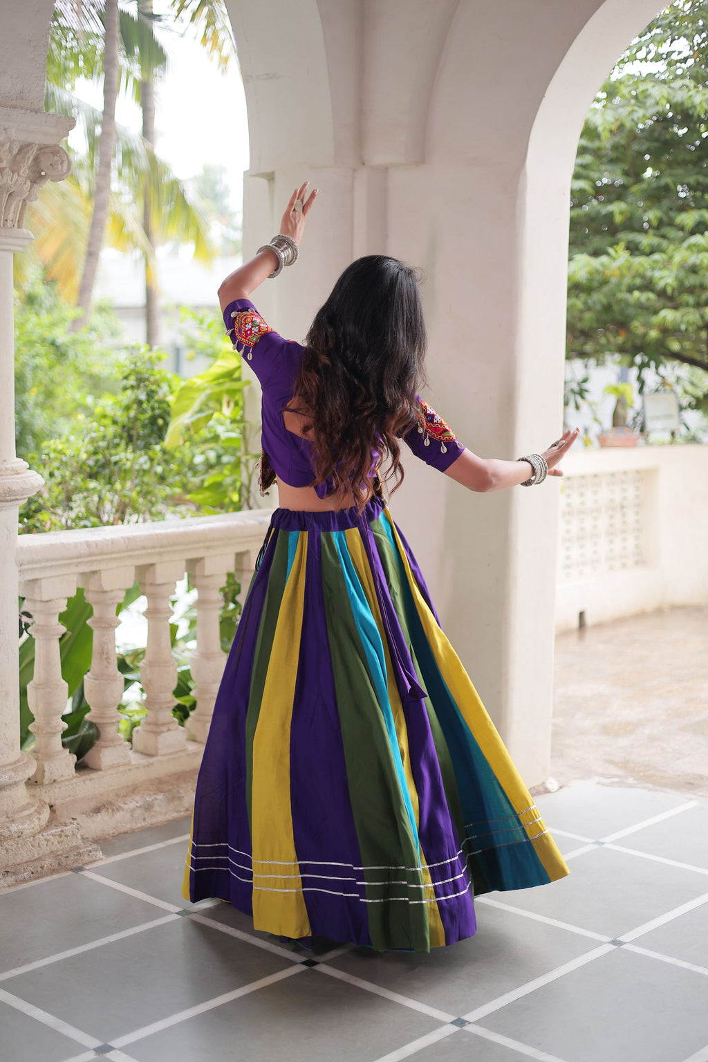 Lorenvalley Fashion Multicolor Roman Silk with Attractive Colour Combination Roman Fabric Gota Lace work Lehenga Choli