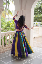 Lorenvalley Fashion Multicolor Roman Silk with Attractive Colour Combination Roman Fabric Gota Lace work Lehenga Choli