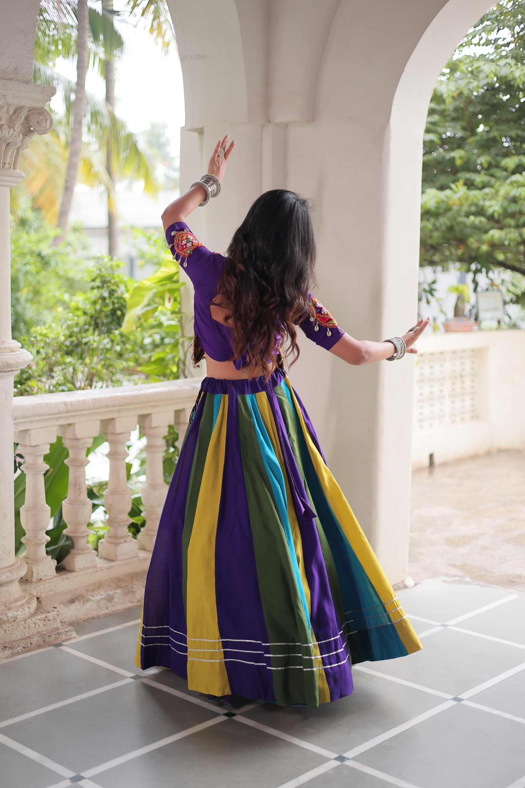 Prazu Fashion Violet Roman With Gamthi Embroidered Lehenga For Navratri