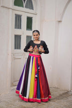 Lorenvalley Fashion Multicolor Roman Silk with Attractive Colour Combination Roman Fabrics Lace work Lehenga Choli