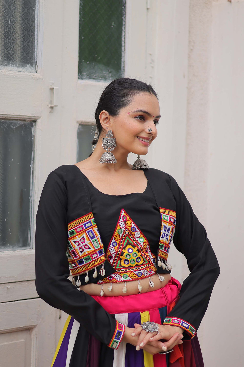 Lorenvalley Fashion Multicolor Roman Silk with Attractive Colour Combination Roman Fabrics Lace work Lehenga Choli