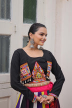 Lorenvalley Fashion Multicolor Roman Silk with Attractive Colour Combination Roman Fabrics Lace work Lehenga Choli