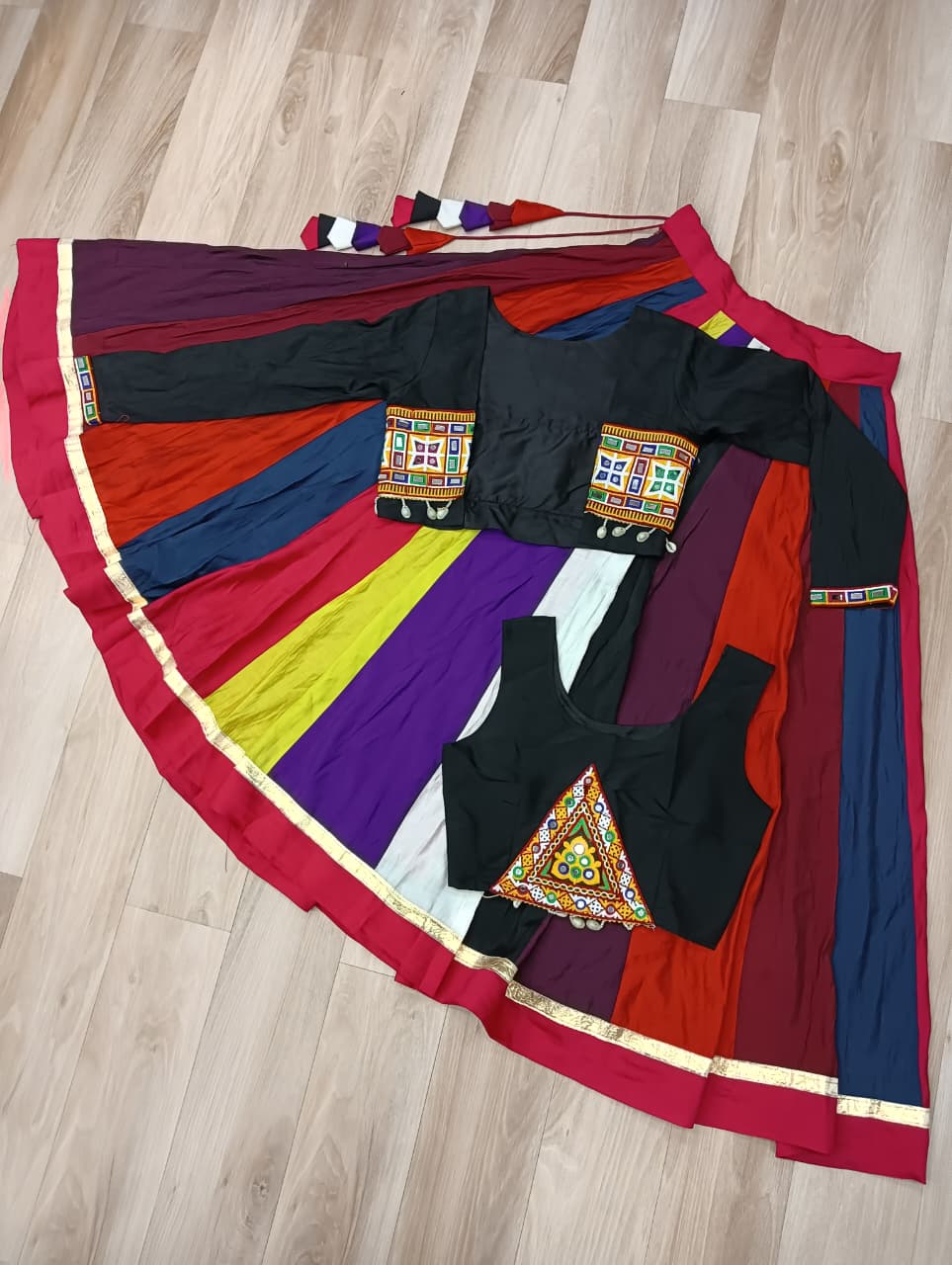 Lorenvalley Fashion Multicolor Roman Silk with Attractive Colour Combination Roman Fabrics Lace work Lehenga Choli