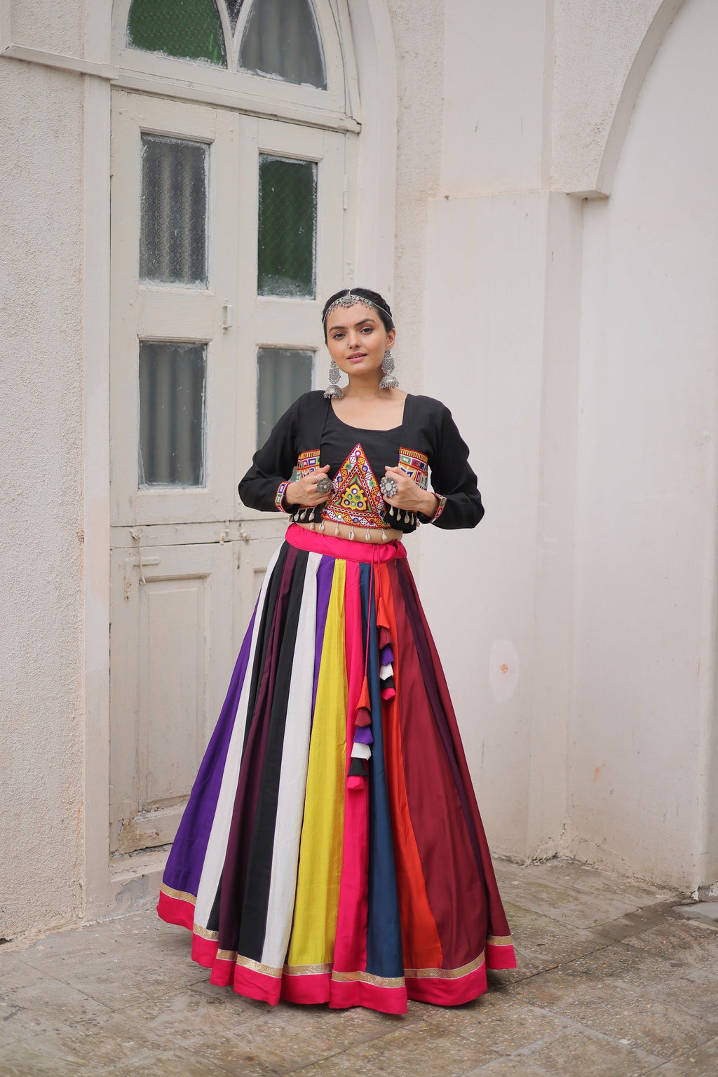 Prazu Fashion Black Roman With Gamthi Embroidered Lehenga For Navratri