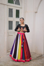 Prazu Fashion Black Roman With Gamthi Embroidered Lehenga For Navratri