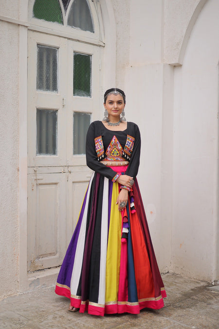 Prazu Fashion Black Roman With Gamthi Embroidered Lehenga For Navratri
