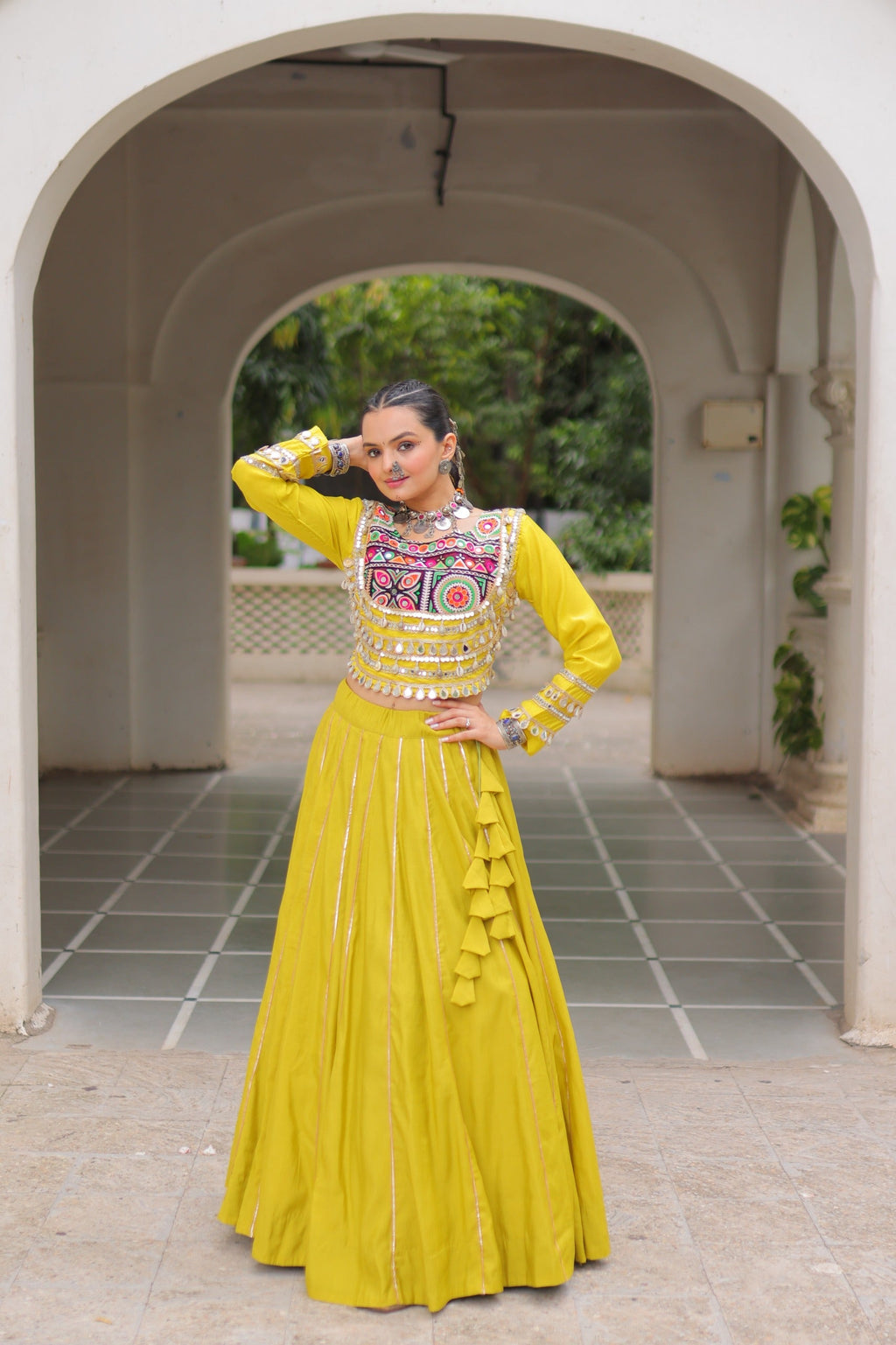 Prazu Fashion Parrot Roman Kutchi Gamthi Embroidered Work Lehenga For Navratri