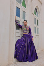 Prazu Fashion Purple Roman Kutchi Gamthi Embroidered Work Lehenga For Navratri