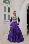 Prazu Fashion Purple Roman Kutchi Gamthi Embroidered Work Lehenga For Navratri