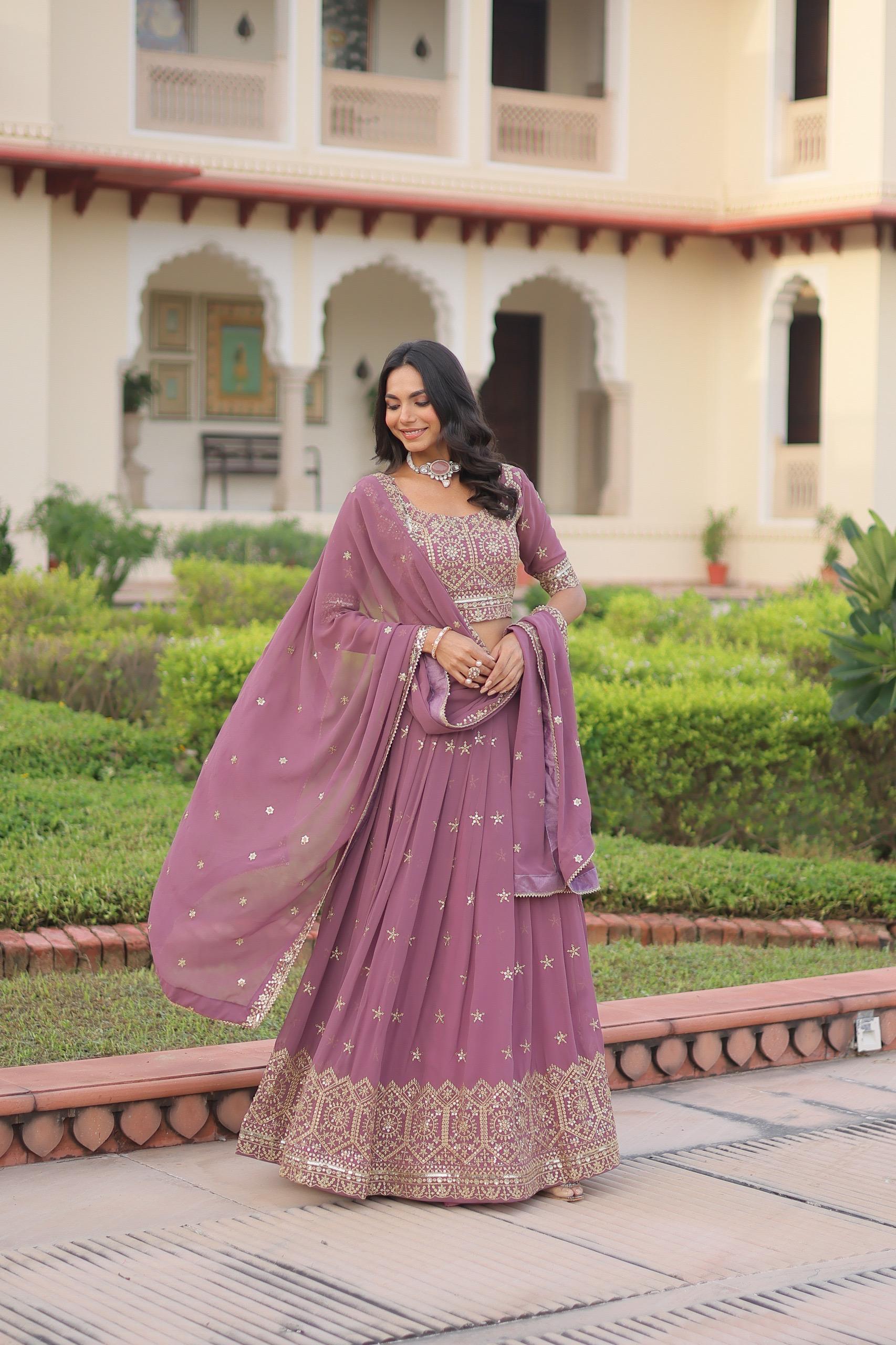 Prazu Fashion Onion Pink Georgette With Sequins & Zari Multi Embroidered Lehenga