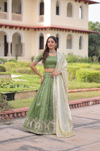 Prazu Fashion Mahendi Gold Crush With Sequins & Zari Embroidered Work Lehenga