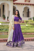 Prazu Fashion Violet Gold Crush With Sequins & Zari Embroidered Work Lehenga