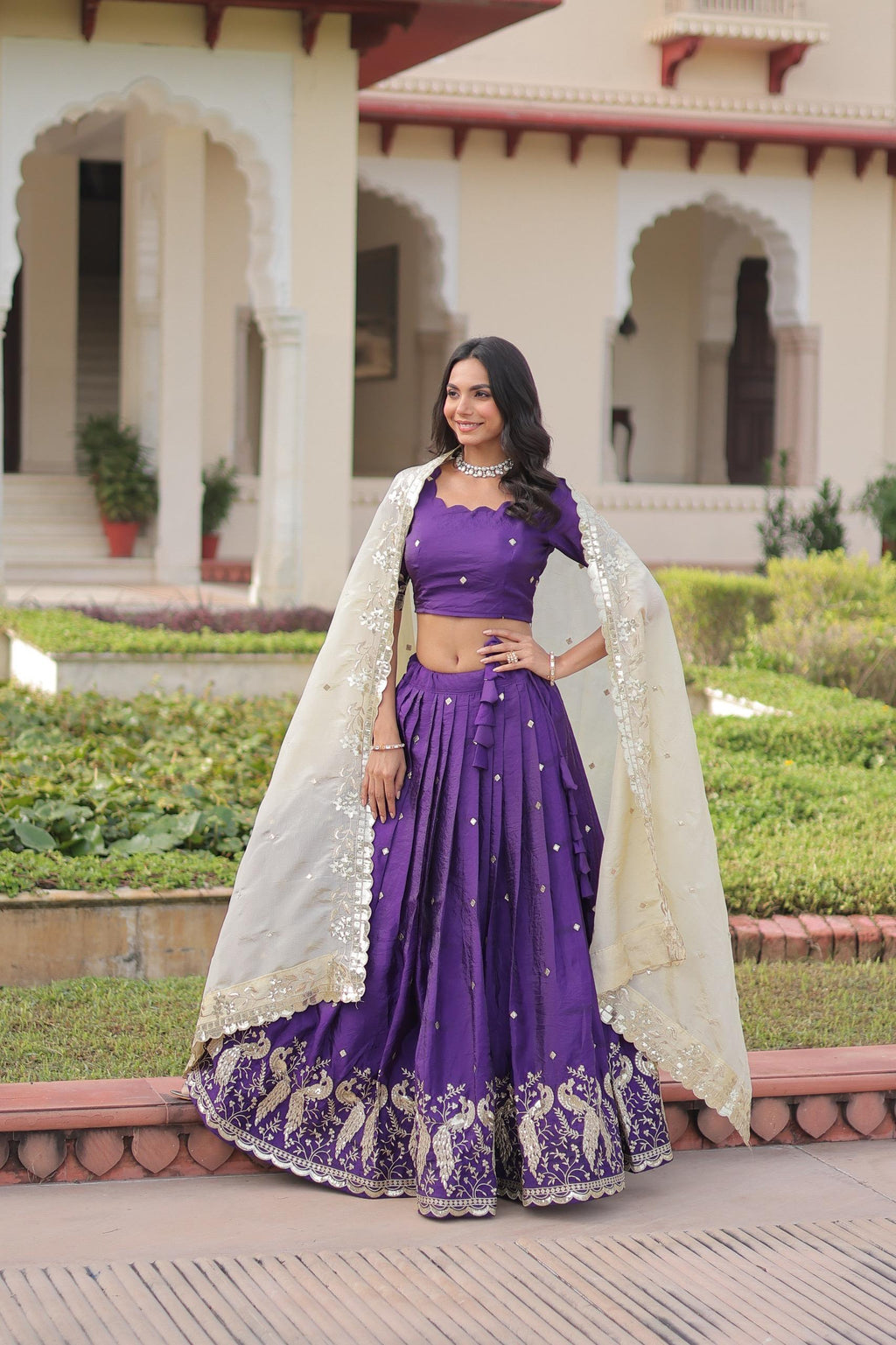 Prazu Fashion Violet Gold Crush With Sequins & Zari Embroidered Work Lehenga