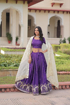 Prazu Fashion Violet Gold Crush With Sequins & Zari Embroidered Work Lehenga