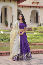 Prazu Fashion Violet Gold Crush With Sequins & Zari Embroidered Work Lehenga