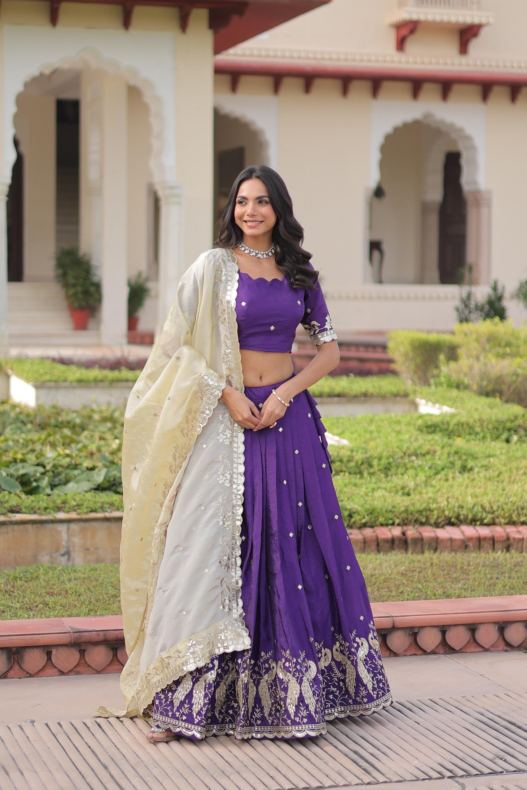Prazu Fashion Violet Gold Crush With Sequins & Zari Embroidered Work Lehenga