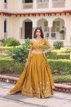 Prazu Fashion Mustard Vichitra Silk With Heavy Sequins & Zari Embroidered Lehenga