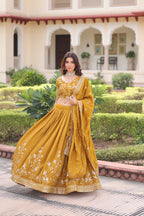 Prazu Fashion Mustard Vichitra Silk With Heavy Sequins & Zari Embroidered Lehenga