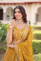 Prazu Fashion Mustard Vichitra Silk With Heavy Sequins & Zari Embroidered Lehenga