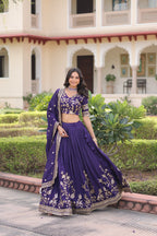 Prazu Fashion Purple Vichitra Silk With Heavy Sequins & Zari Embroidered Lehenga