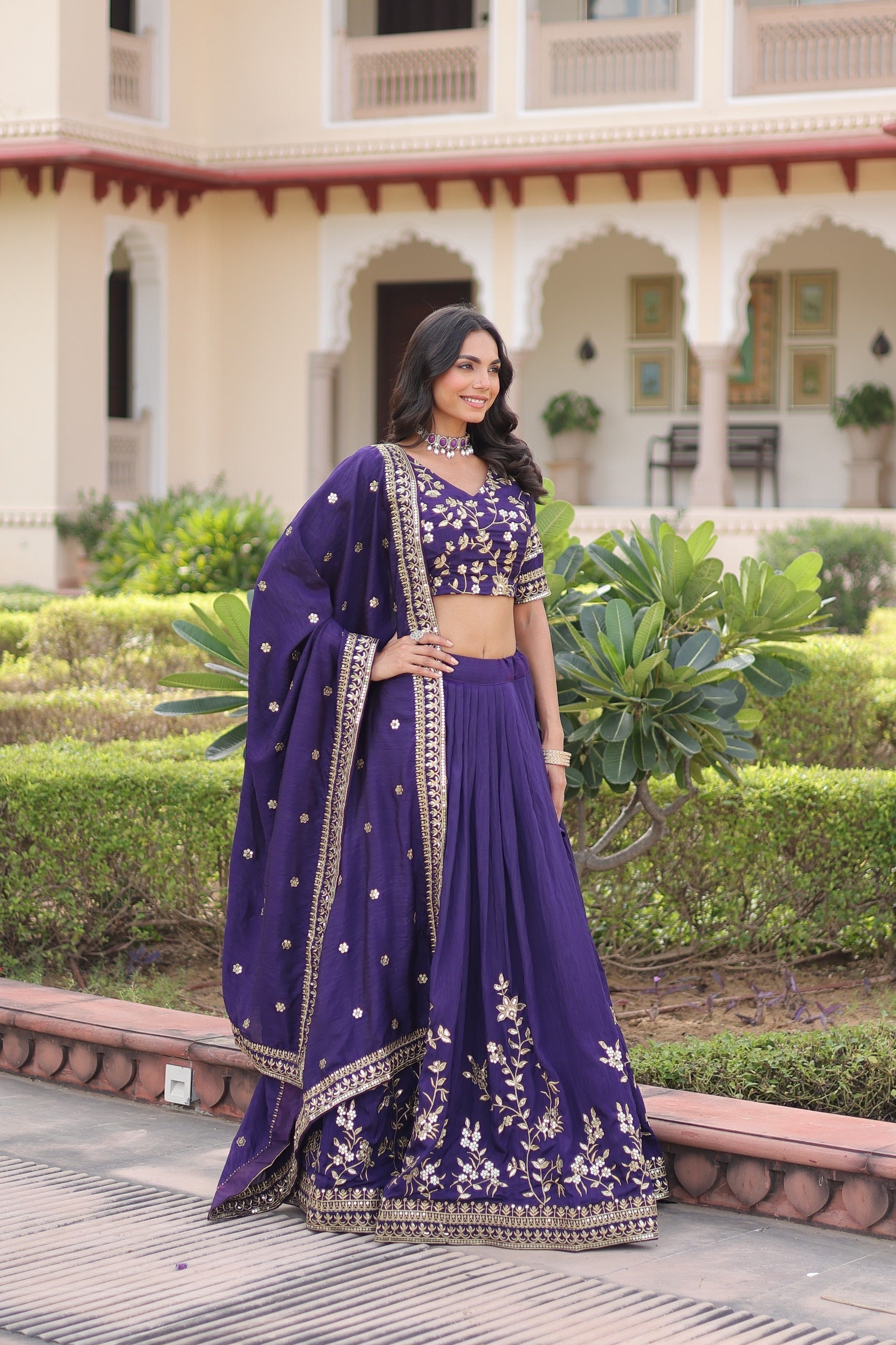 Prazu Fashion Purple Vichitra Silk With Heavy Sequins & Zari Embroidered Lehenga