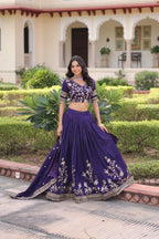 Prazu Fashion Purple Vichitra Silk With Heavy Sequins & Zari Embroidered Lehenga