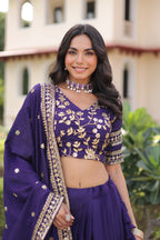 Prazu Fashion Purple Vichitra Silk With Heavy Sequins & Zari Embroidered Lehenga