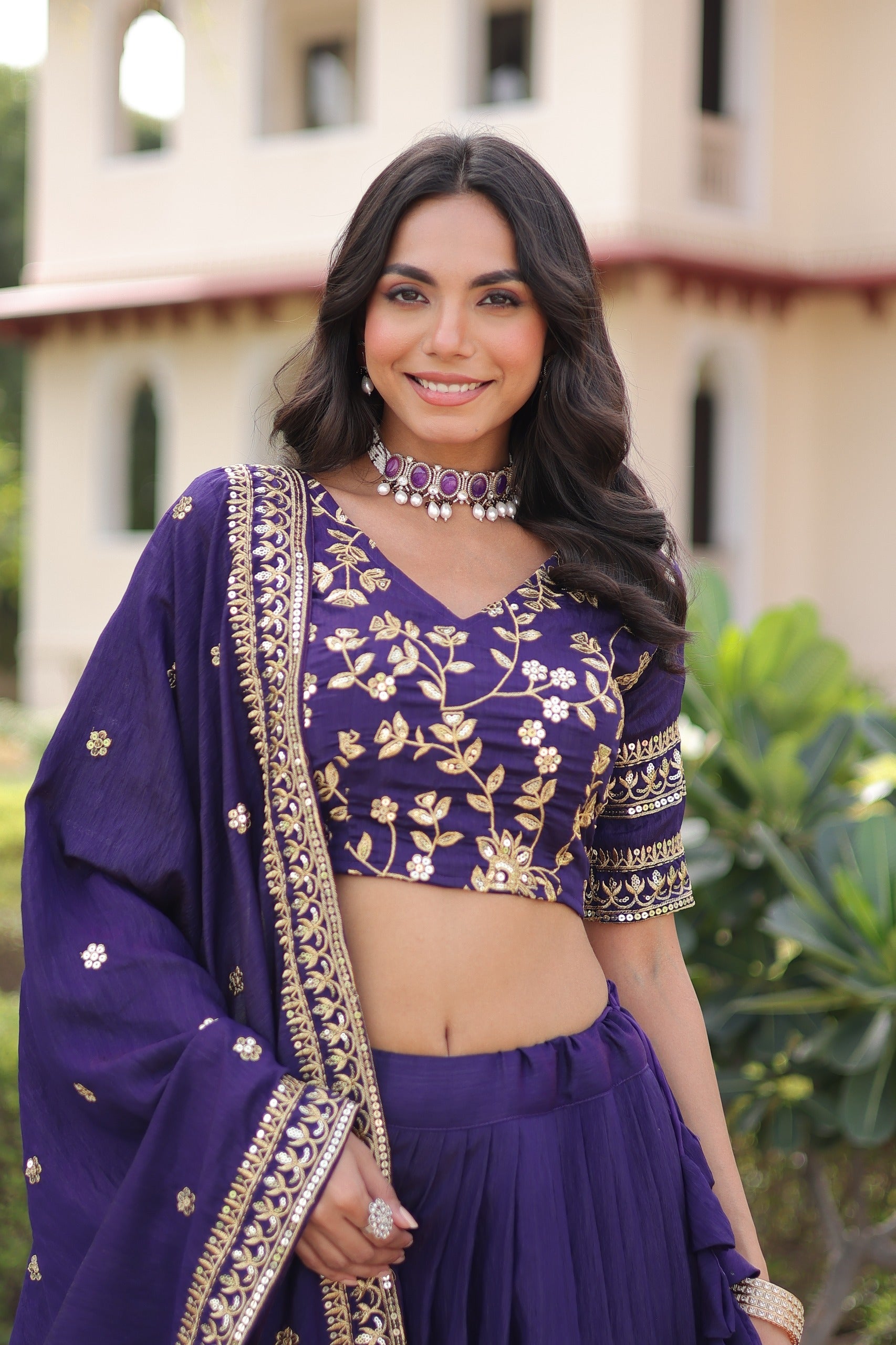 Prazu Fashion Purple Vichitra Silk With Heavy Sequins & Zari Embroidered Lehenga