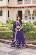 Prazu Fashion Purple Vichitra Silk With Heavy Sequins & Zari Embroidered Lehenga