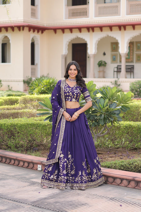 Prazu Fashion Purple Vichitra Silk With Heavy Sequins & Zari Embroidered Lehenga