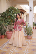 Prazu Fashion Maroon Cosmos Weaving Jacquard Designer Lehenga - Distacart