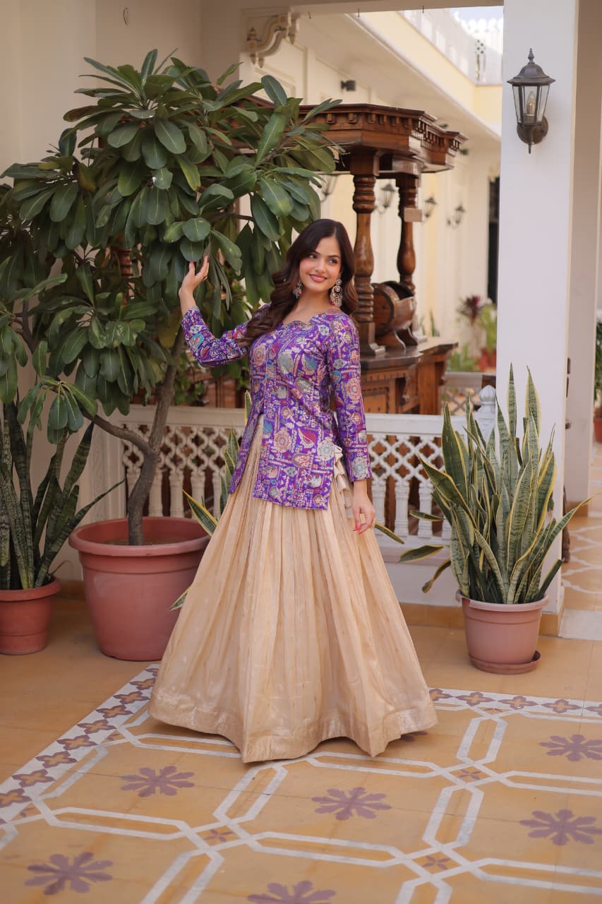 Prazu Fashion Purple Cosmos Weaving Jacquard Designer Lehenga - Distacart