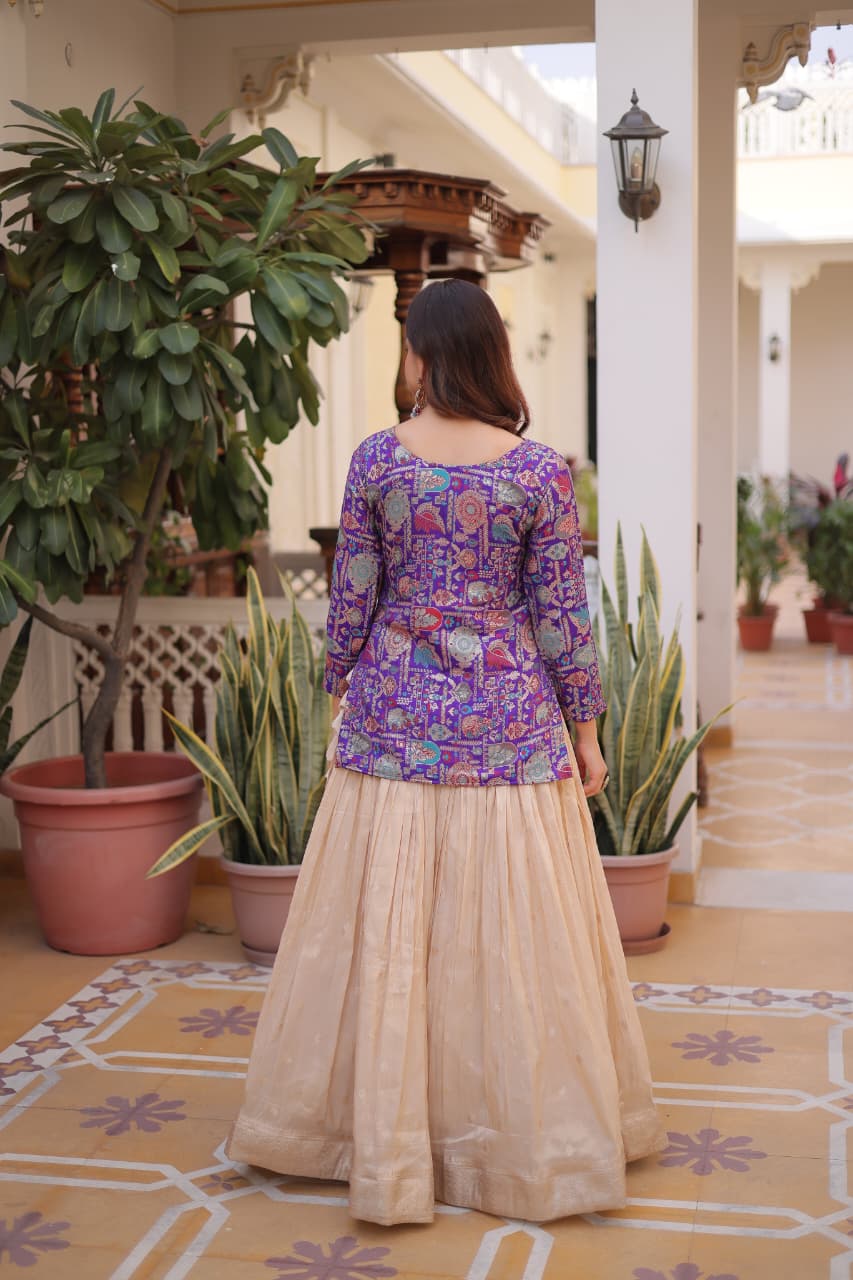 Prazu Fashion Purple Cosmos Weaving Jacquard Designer Lehenga - Distacart