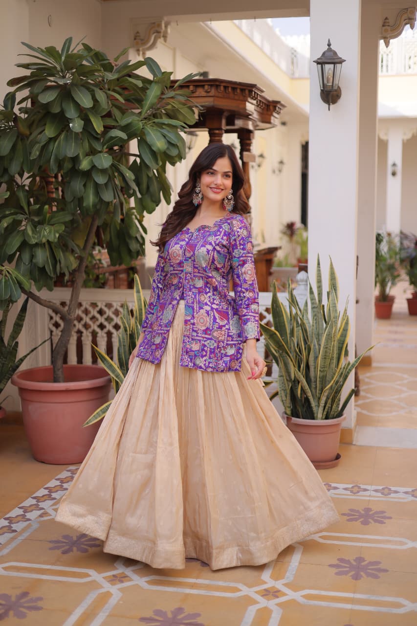 Prazu Fashion Purple Cosmos Weaving Jacquard Designer Lehenga - Distacart