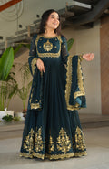 Vedant Vastram Georgette Embroidery & Sequence Work Stitched Ethnic Gown-Rama - Distacart