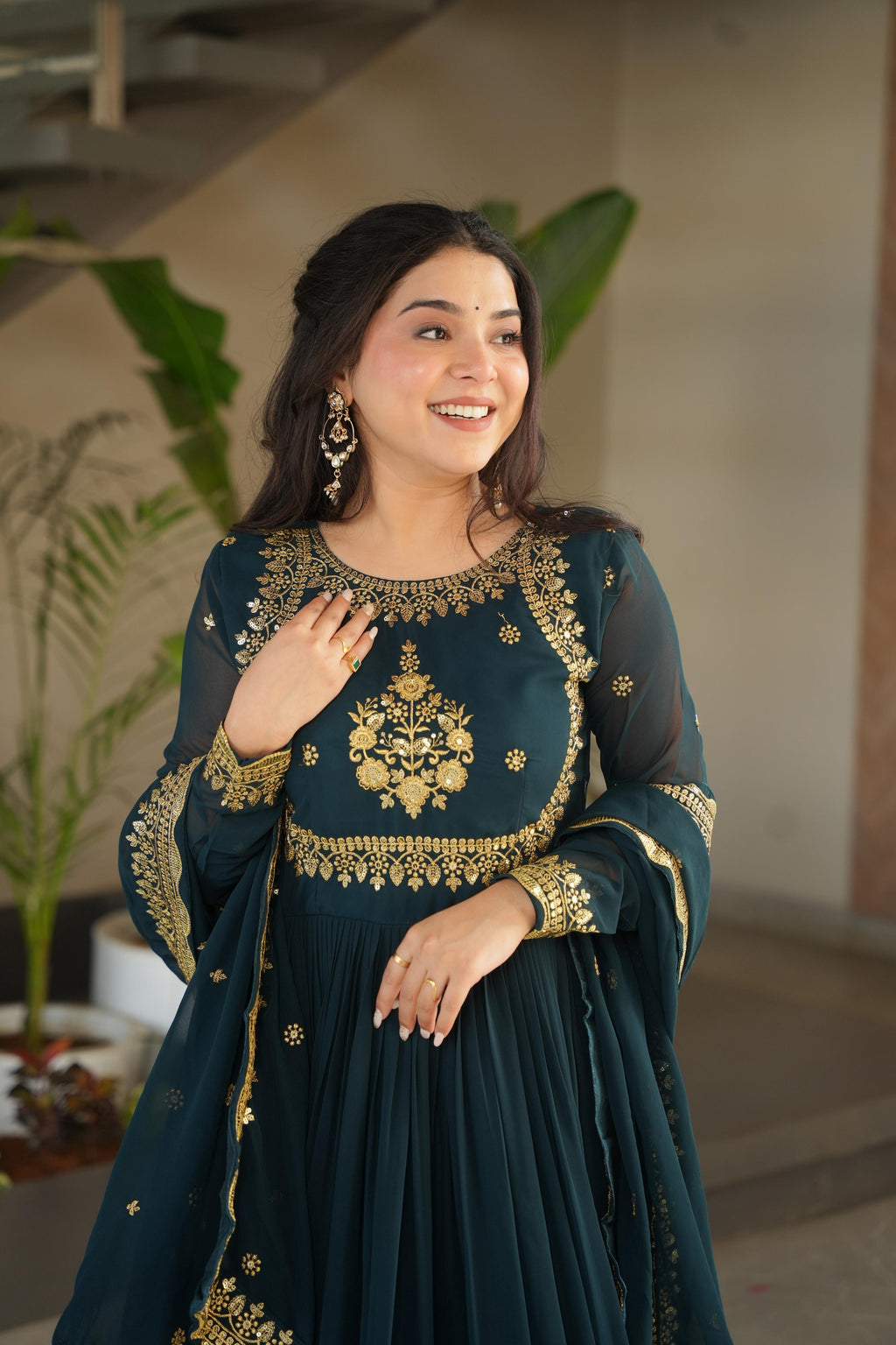 Vedant Vastram Georgette Embroidery & Sequence Work Stitched Ethnic Gown-Rama - Distacart