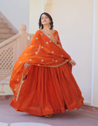 Vedant Vastram Russian Silk Embroidery & Sequence Work Stitched Ethnic Gown-Orange - Distacart