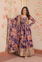 Vedant Vastram Russian Silk Embroidery & Sequence Work Stitched Ethnic Gown-Purple - Distacart