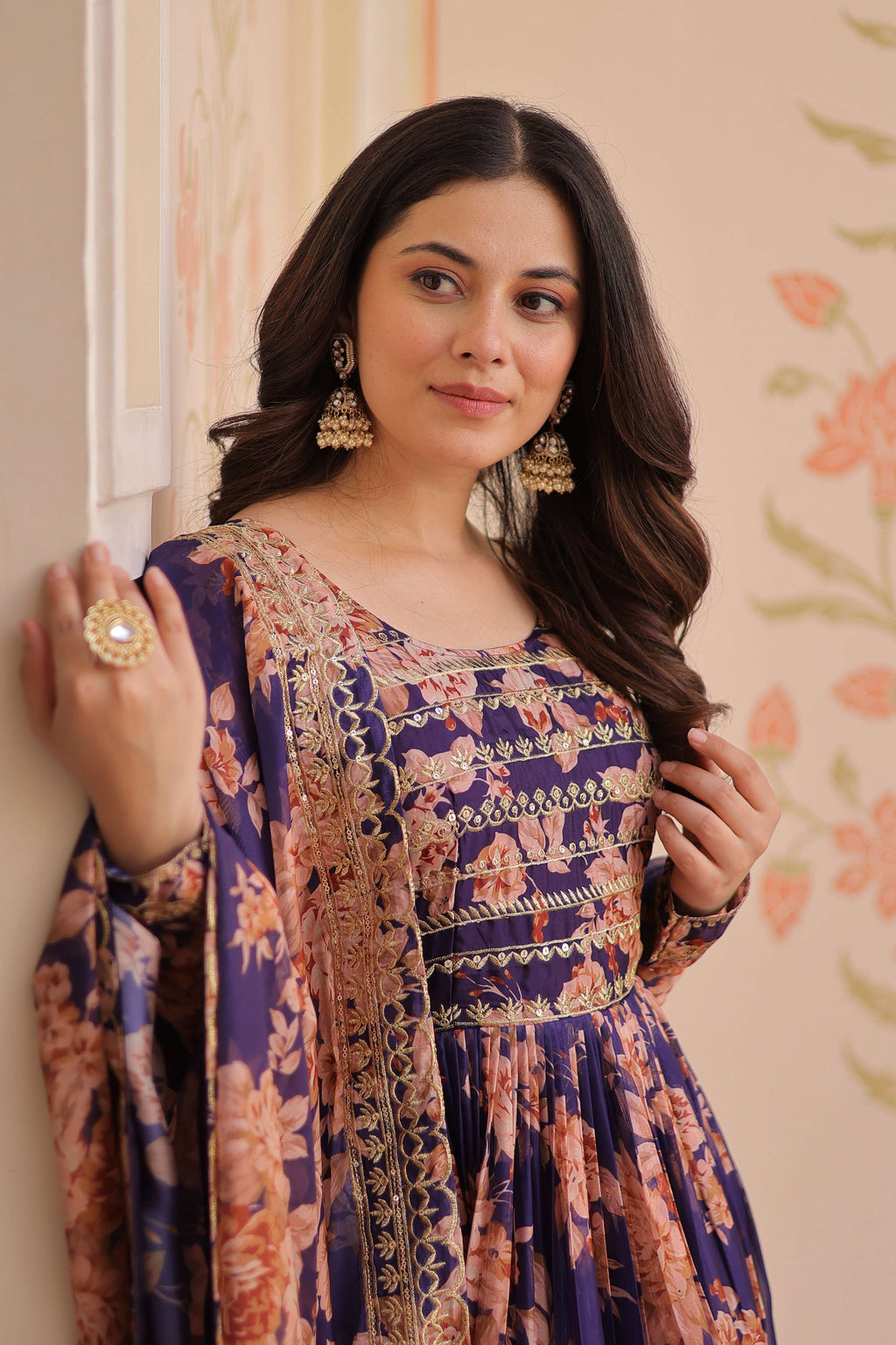 Vedant Vastram Russian Silk Embroidery & Sequence Work Stitched Ethnic Gown-Purple - Distacart