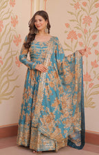 Vedant Vastram Russian Silk Embroidery & Sequence Work Stitched Ethnic Gown-Rama - Distacart