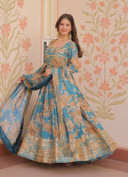 Vedant Vastram Russian Silk Embroidery & Sequence Work Stitched Ethnic Gown-Rama - Distacart
