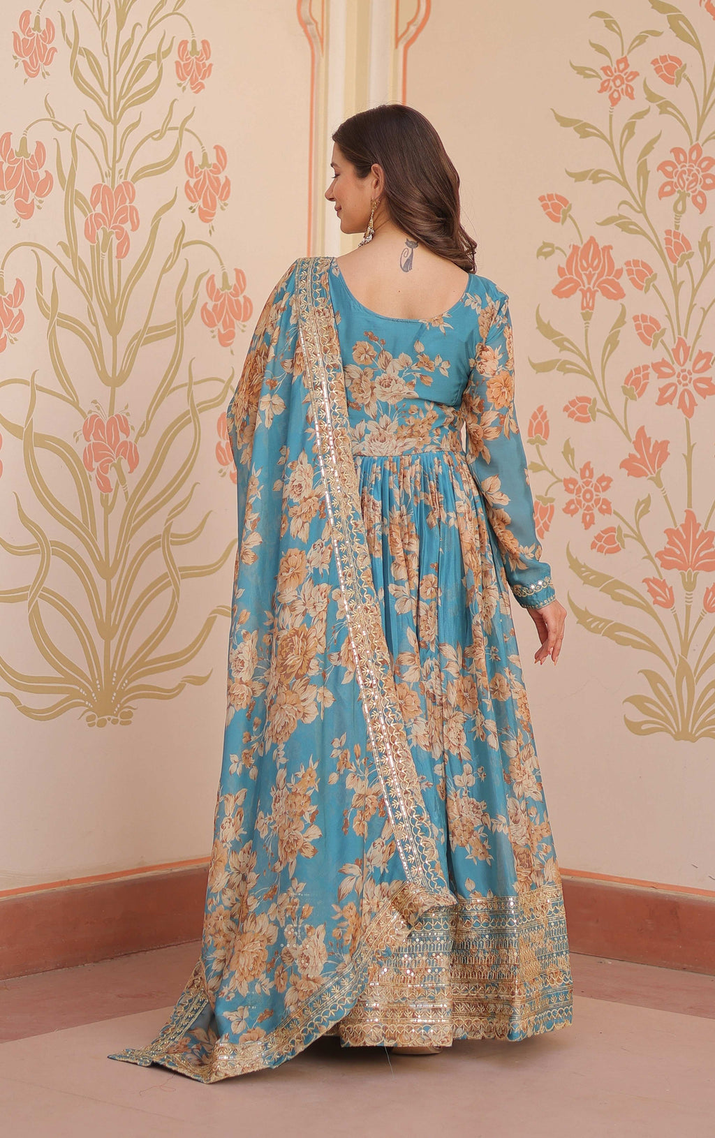 Vedant Vastram Russian Silk Embroidery & Sequence Work Stitched Ethnic Gown-Rama - Distacart