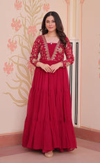 Vedant Vastram Georgette Embroidery & Sequence Work Stitched Ethnic Gown-Pink - Distacart