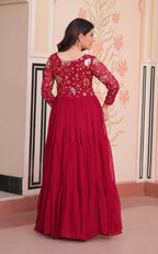Vedant Vastram Georgette Embroidery & Sequence Work Stitched Ethnic Gown-Pink - Distacart