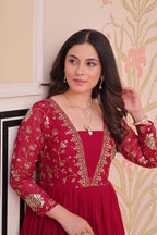 Vedant Vastram Georgette Embroidery & Sequence Work Stitched Ethnic Gown-Pink - Distacart
