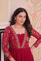 Vedant Vastram Georgette Embroidery & Sequence Work Stitched Ethnic Gown-Pink - Distacart