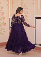 Vedant Vastram Georgette Embroidery & Sequence Work Stitched Ethnic Gown-Purple