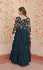 Vedant Vastram Georgette Embroidery & Sequence Work Stitched Ethnic Gown-Rama - Distacart