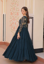Vedant Vastram Georgette Embroidery & Sequence Work Stitched Ethnic Gown-Rama - Distacart
